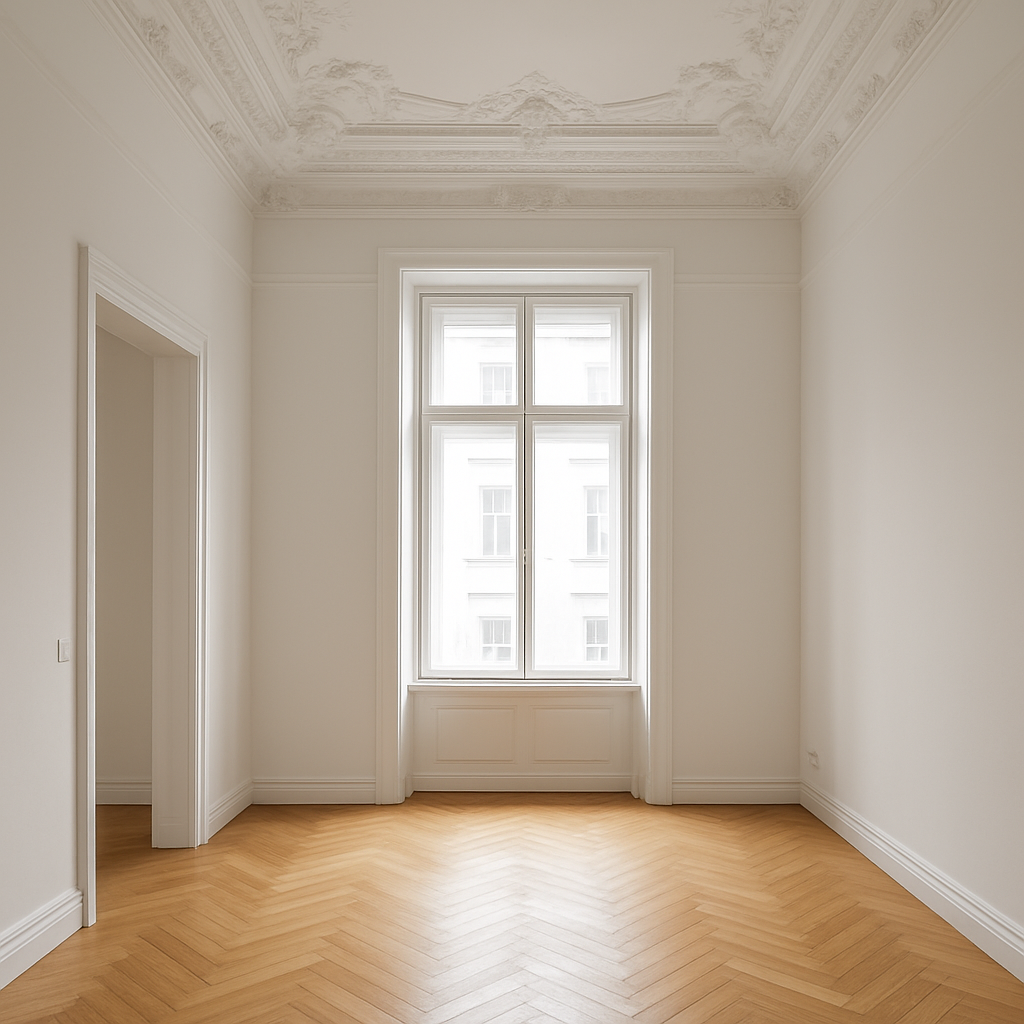 Frisch gestrichene Altbauwohnung mit hohen Decken und Stuck in Wien